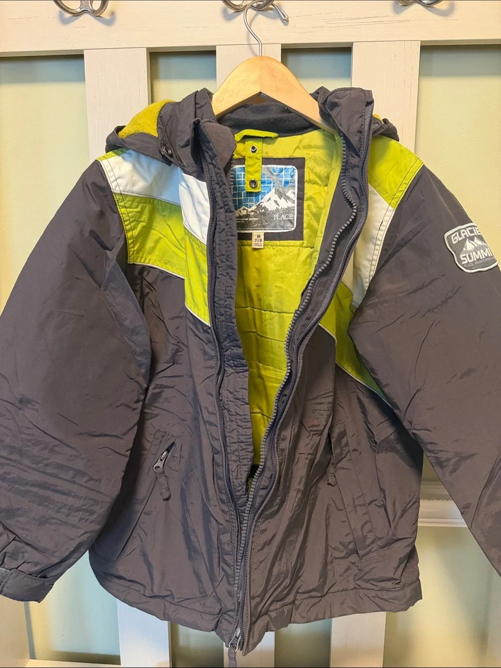 The Children's Place Charcoal and Lime Hooded Puffer Jacket